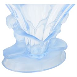 Art Deco Walther and Sohne 'Windsor' blue glass vase, H20cm, W28.5cm