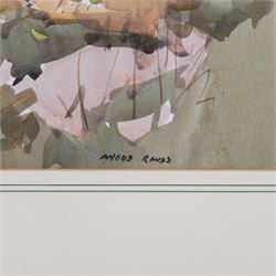 Angus Bernard Rands (British 1922-1985): Robin Hood's Bay and Country Scenes, three watercolours (one unframed painted recto and verso) signed, 34cm x 50cm