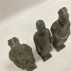 Set of three Chinese 'Terracotta Warrior' style figures, tallest example H27cm 