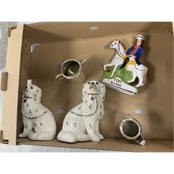 Pair of Staffordshire style dogs, together with Tom King Staffordshire style figure etc