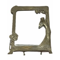 Art Nouveau style mirror in the manner of WMF,  decorated with a female figure and floral motifs, the easel support verso with spurious WMF,  H33cm. 