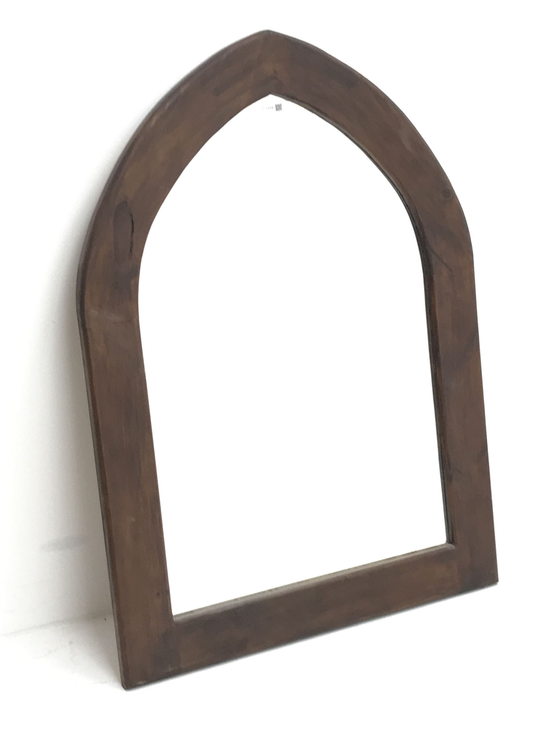 *Pointed arch wall mirror in stained pine frame, 80cm x 110cm The