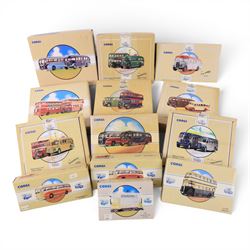 Thirteen Corgi Classic Commercials and Classic Public Transport diecast models, including ...