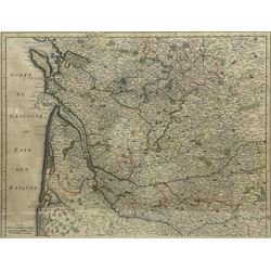 Guillaume Delisle (French 1675-1726): 'Carte du Bourdelois du Perigord et des Provinces Voisines', 18th century engraved map, hand coloured, from an atlas pub. Covens and Mortier of Amsterdam c.1750, 52cm x 65cm
Provenance: with The Parker Gallery. Albermarle Street, London, label verso