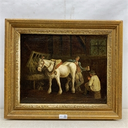 English School (19th century): Stable Interior, oil on canvas unsigned 35cm x 43cm