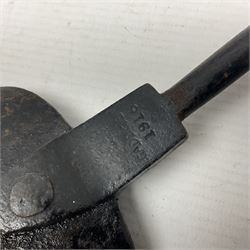 WWII Hardypick Limited Sheffield hand-forged iron fire shovel with broad arrow mark and dated 1939 L75.5cm; another by Gadd & Sons dated 1916; and three other fire-tools (5)