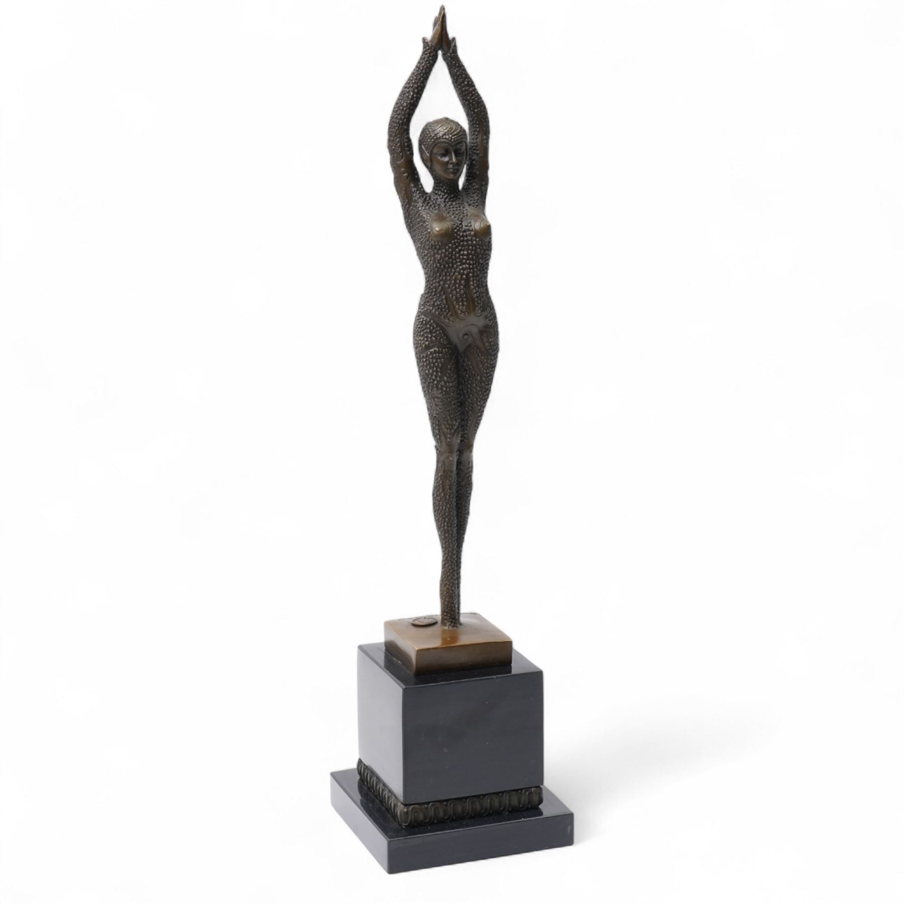 After Dimitri Chiparus - Starfish Dancer, art deco style bronze upon black marble plinth, overall H48.5cm