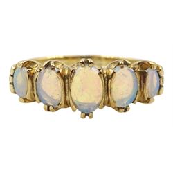 9ct gold five stone graduating opal ring, hallmarked 