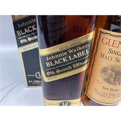 Glenmorangie, ten year old Scotch whisky, 1 litre 43% vol, Grant's twelve year old Scotch whisky 1 litre, 43 G.L and Johnnie Walker Black Label, twelve year old Scotch whisky, 1 litre 43% vol, all boxed (3)