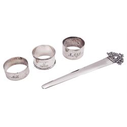 Edwardian silver page marker, with folia