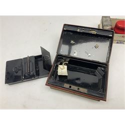 Stanley No.4 wood working plane, in original box, together with a cash tin box and British Boudoir travel iron 