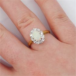 18ct gold opal and round brilliant cut diamond cluster ring, London 1975