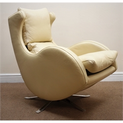 Barker & Stonehouse Fama Lenny rocking swivel armchair upholstered in Dalmata cream leather, W73cm  