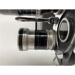 Bolex H16 Reflex camera body, serial no. 136928, with 'Macro-Switar 1:1.9 f=75mm' lens, serial no. 1131474, Switar H16 RX 1:1.6 f=10mm' lens, serial no. 1106324, with hard carry case