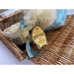 Merrythought for Fortnum & Mason teddy bear with blanket housed in wicker basket, bear H33cm