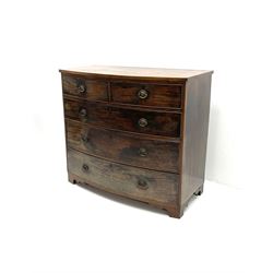 Early 20th century bow front chest, two short and three long drawers, shaped bracket supports 