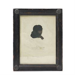 Pair of early 20th century oval male and female silhouette portraits, one indistinctly signed and in ebonised frames 11cm x 8cm, a silhouette of a Victorian lady with gilt highlights and a silhouette of Sir Alexander Thompson by W.W.M Esq, published by W Cribb April 1817 (4)