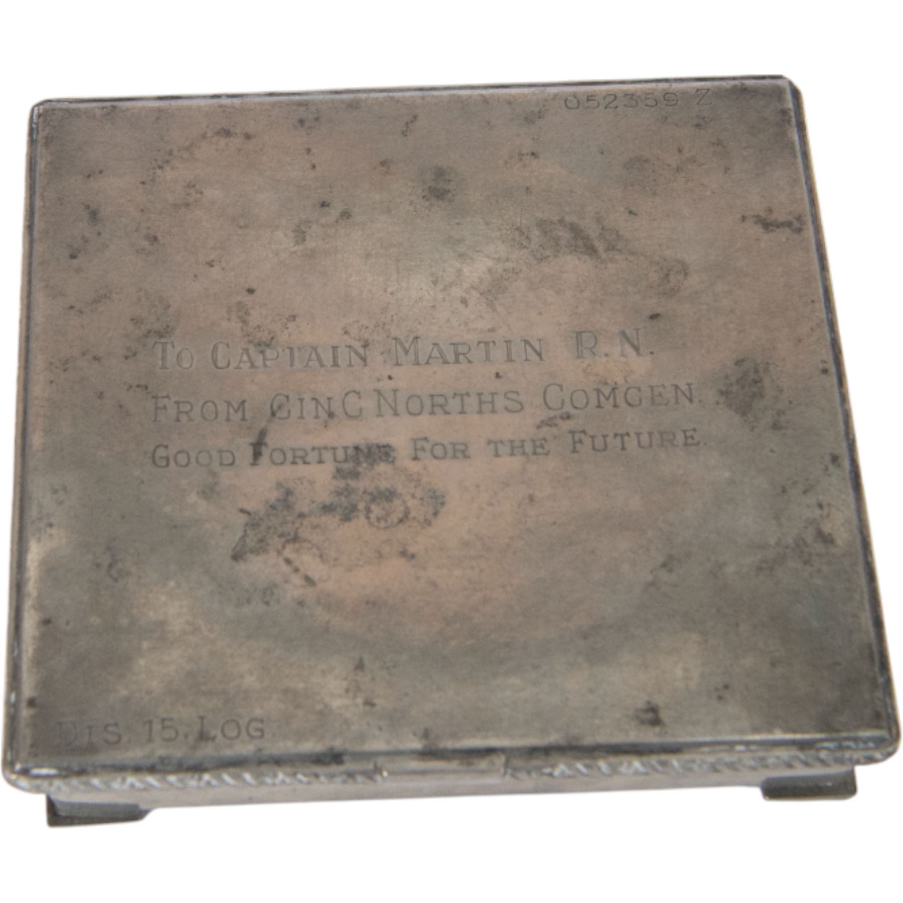 WWII Medal group awarded to Commander John Cecil Gilbert Martin, Royal Navy; OBE, 1939-1945 Star, Atlantic Star, Africa Star, Burma Star, War Medal, Defence Medal, Queen Elizabeth II Coronation medal and Royal Life Saving Society Medal, together with engraved silver napkin ring, hallmarked, engraved silver plated tin, OBE documentation and other ephemera relating to Commander John Cecil Gilbert Martin