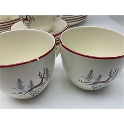 Crown Devon Stockholm patterned tea and dinner wares, to include, five teacups and saucers, milk jug, open sucrier, six dessert plates, six side plates, six dinner plates, serving platter, etc (42)