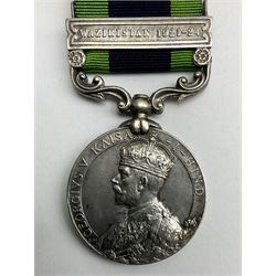 King George V India General Service Medal named to '2325 SEP. GHULAM NABI, 3-12 F. F. R.' with Waziristan 1921-24  bar