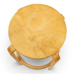 Mid 20th century bentwood stool in the manner of Alvar Aalto, circular top with bentwood frame, united by a circular stretcher 