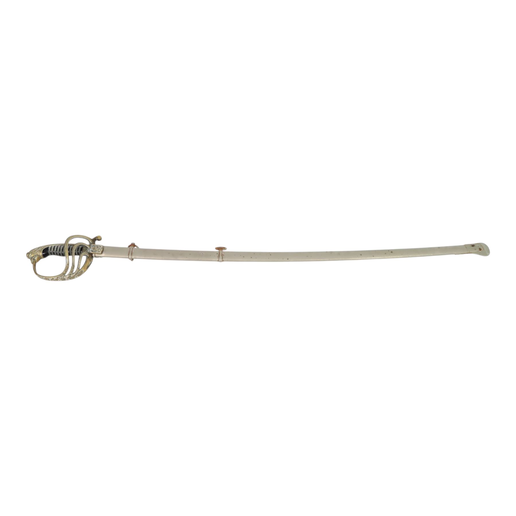 Spanish Dress Sword, 80cm single edge steel blade, etched Fabrica de Toledo, the nickel hilt with pierced guar, wire bound grip and eagle head pommel, with steel scabbard, overall L100cm