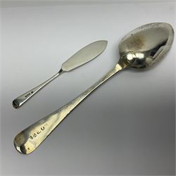 George III silver table spoon,  together with a silver butter knife, hallmarked