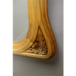  Pine arched top framed bevelled edged mirror, 101cm x 75cm  