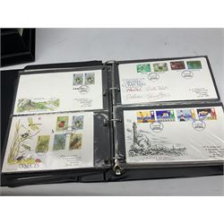 Stamps including first day covers, Royal Mail PHQ cards, Australia, Germany, Canada, Cyprus, Ceylon, Falkland Islands, France etc, housed in various albums, in one box
