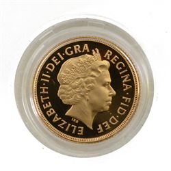 Queen Elizabeth II 2002 gold proof full sovereign coin, cased with certificate