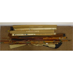  Collection of various fishing rods incl. A.E.Rudge & Son, Reliant, Ivan Marks Persuader, Edgar Sealy Octofloat in bags and two boxed Lee of Redditch Spinning Rod kits, one complete (6)  