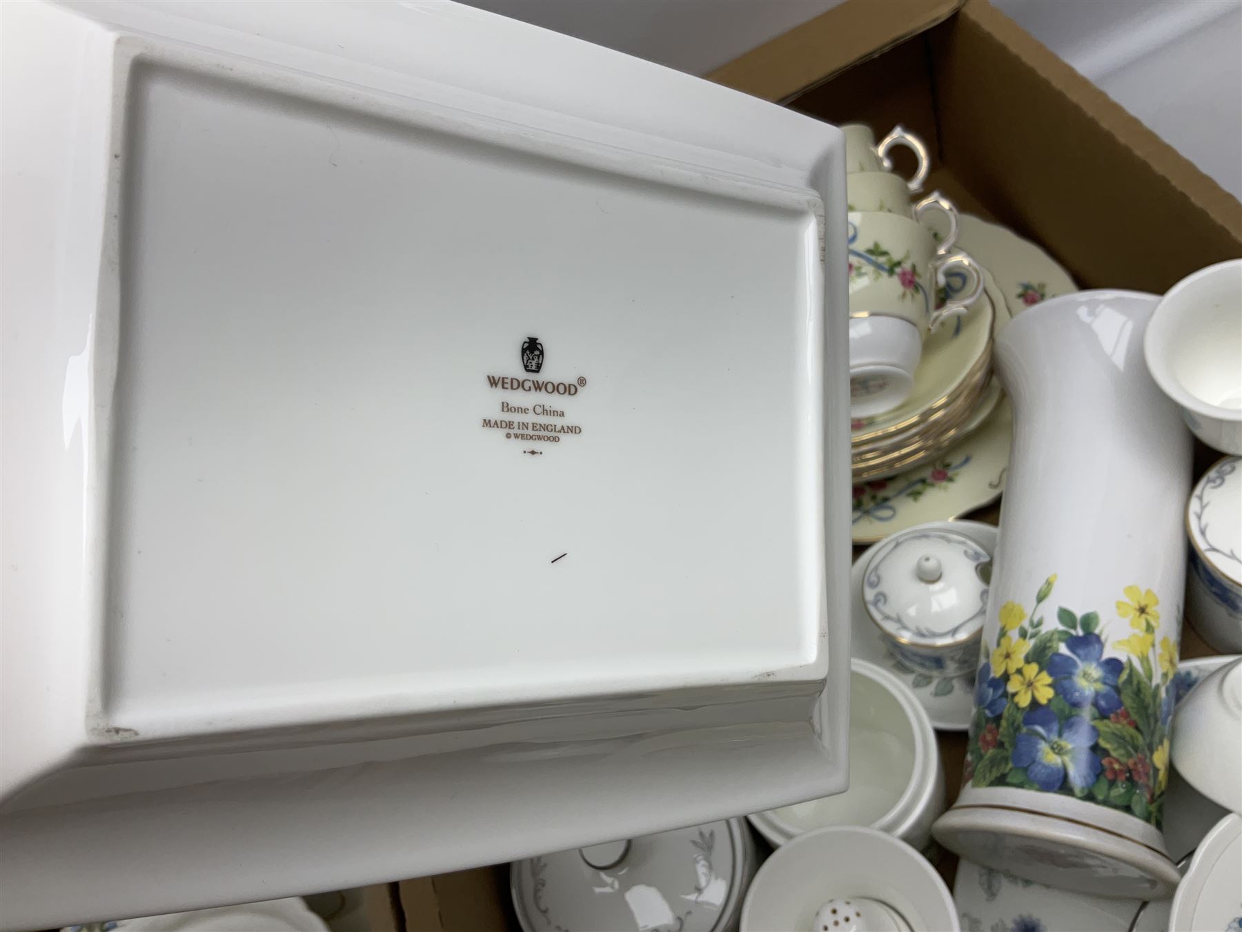 Royal Worcester miniature loving cup, Royal Doulton Wendy figure HN 2109, Lladro dish, two Giuseppe Armani figures, Staffordshire style figural vase, Crown Devon Fieldings blush ivory ewers and twin handled vases, Villeroy & Boch, Royal Doulton, Carlton Ware, Masons ironstone, other ceramics, teawares etc in four boxes