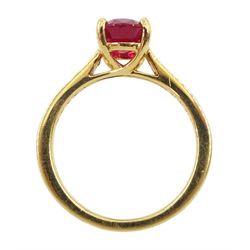 18ct gold oval ruby ring, with diamond set shoulders, hallmarked, ruby approx 2.35 carat