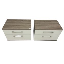 Pair of Loddenkemper 'Luna' two drawer bedside chests, grey oak and white finish with brushed metal handles matching the previous lot