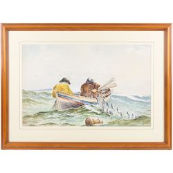 Frank Rousse (British fl.1897-1917): Bringing in the Catch, watercolour signed 28cm x 49cm; Edward H Simpson (British 1901-1989): Drawing in the Nets, watercolour signed 33cm x 53cm (2)