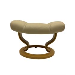 Ekornes - Stressless armchair upholstered in cream leather with matching footstool 