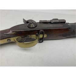 19th century London Arms Co. officer's/volunteers type .577 Snider action gun, dated 1861, the 94cm rifled barrel with three barrel bands and ramrod under, full walnut stock with chequered grip and fore-end and brass fittings, the butt inscribed 'GCC 4th Sx RV', the stock impressed 'L. Atkins Lewes 1262', L138cm