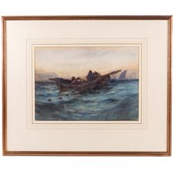 Joseph Richard Bagshawe (Staithes Group 1870-1909): Hauling the Nets in a Whitby Coble, watercolour signed 25cm x 36cm 
Provenance: exh. Walker Galleries, Harrogate, label verso