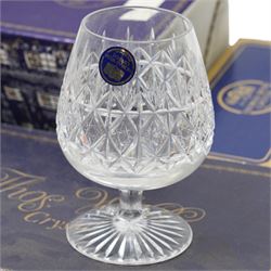 Large collection of boxed Thomas Webb crystal examples, mostly drinking vessels, in various patterns, between two boxes