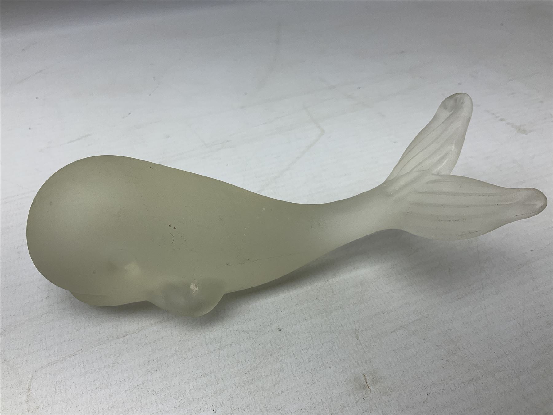 FM Ronneby Sweden large bear paperweight, together two glass penguins, one signed, small Hadeland bear and other glass animals. FM bear H9cm 