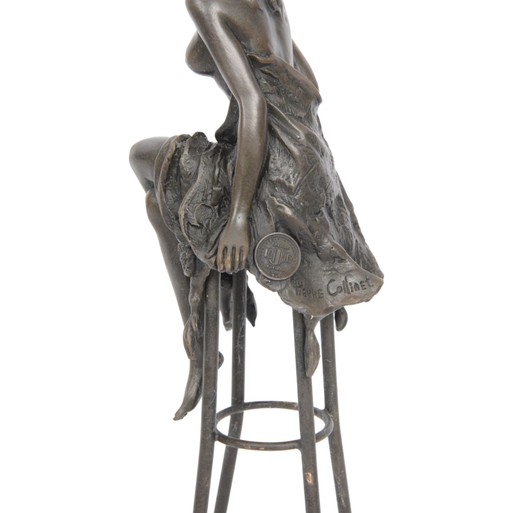 Art Deco style bronze modelled as a semi naked female figure, seated upon a chair, after 'Pierre Collinet', H27cm
