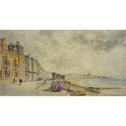  Summers Day along the Promenade, 19th century watercolour signed and date 1872 by E. Salter 21cm x 40.5cm  