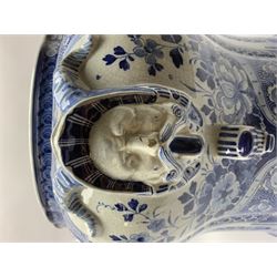 Large 20th century Delft blue and white jardinière, of baluster form with twin zoomorphic mask lug handles, decorated with hand painted panels of waterside scenes, within foliate surround, impressed and painted marks beneath for De Porceleyne Fles workshop, Delft, H35cm, rim D32
