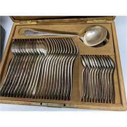 De Montfort cased canteen of silver plated cutlery for six place settings, together with further cased canteen of spoons and forks stamped Bon Marche