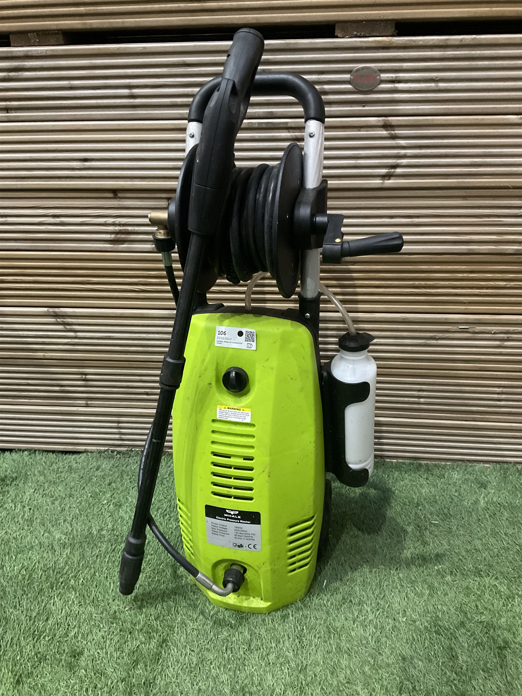 Whale 1800W 1300psi pressure washer  - THIS LOT IS TO BE COLLECTED BY APPOINTMENT FROM DUGGLEBY STORAGE, GREAT HILL, EASTFIELD, SCARBOROUGH, YO11 3TX