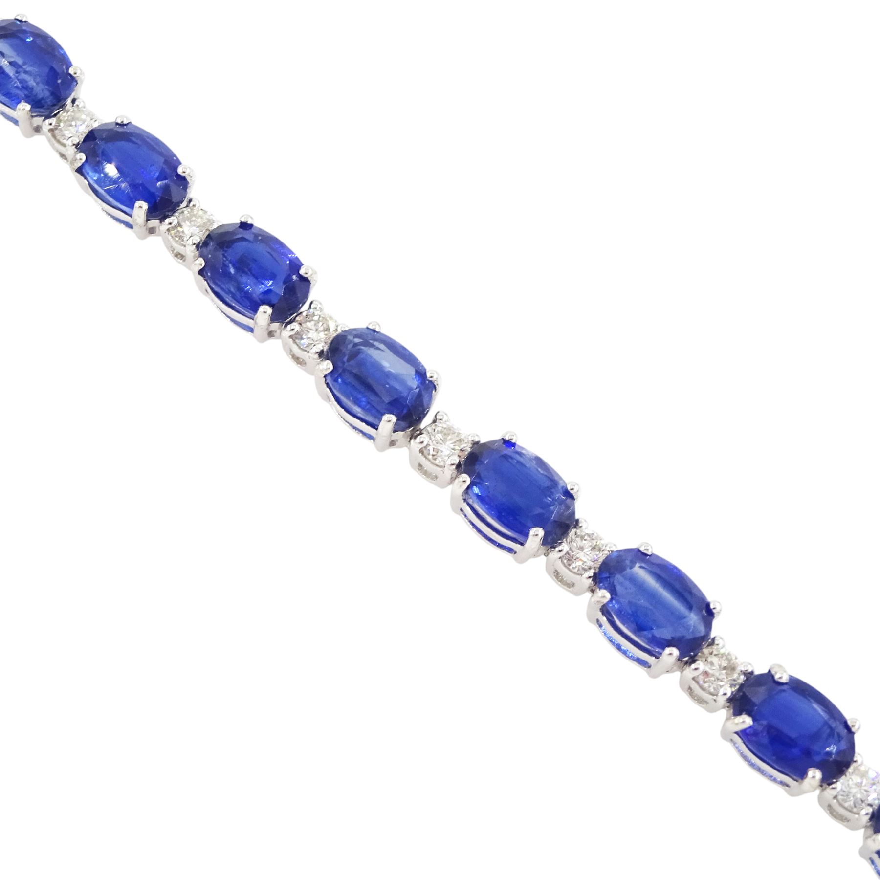 18ct white gold oval cut kyanite and round brilliant cut diamond bracelet, stamped, total kyanite weight 19.25 carat, total diamond weight 1.50 carat, with Wold Gemological Institute report