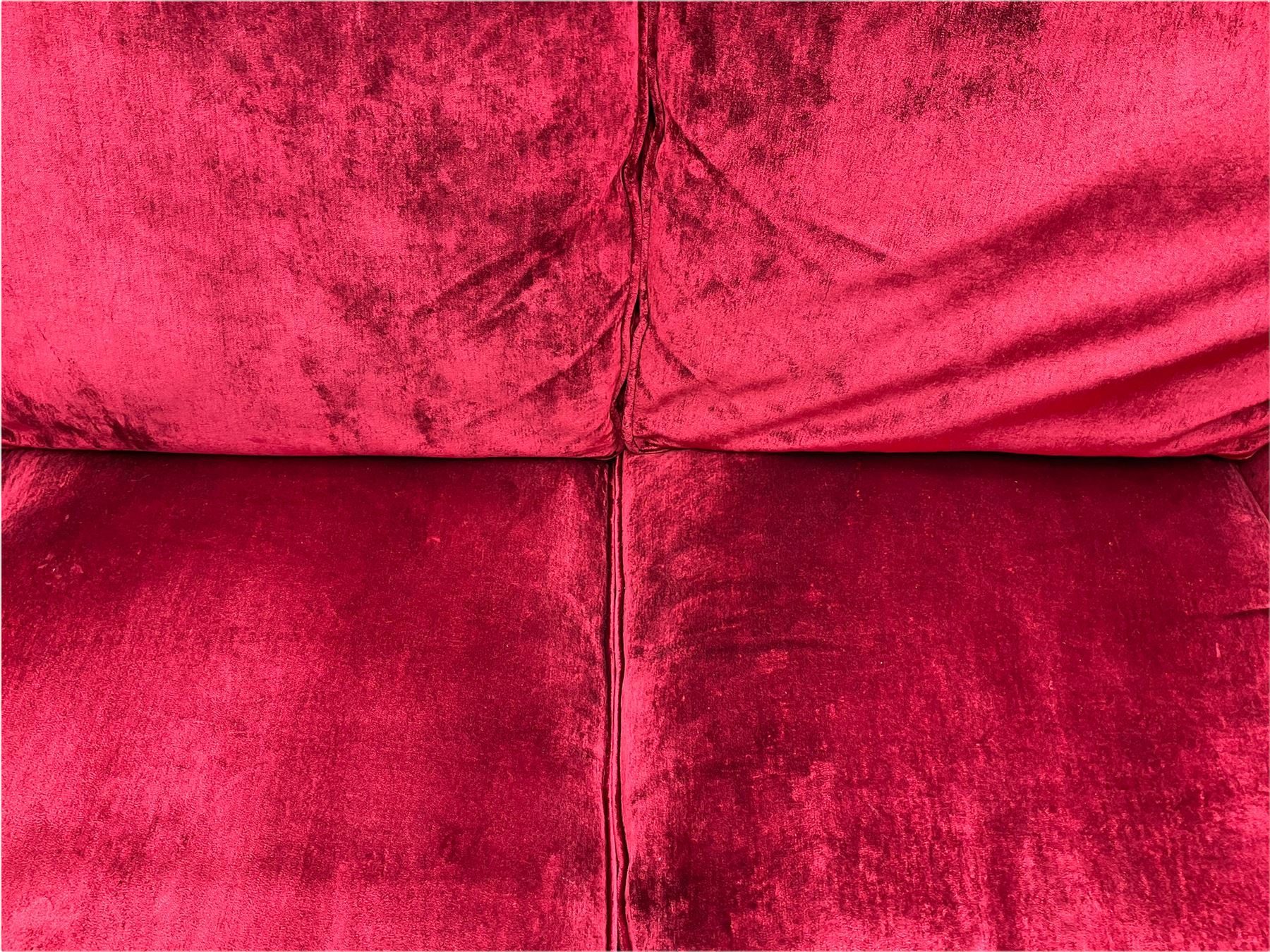 Laura Ashley - traditional shaped three seat sofa (W225cm, D95cm), and matching two seat sofa (W182cm), upholstered in crushed red velvet fabric 