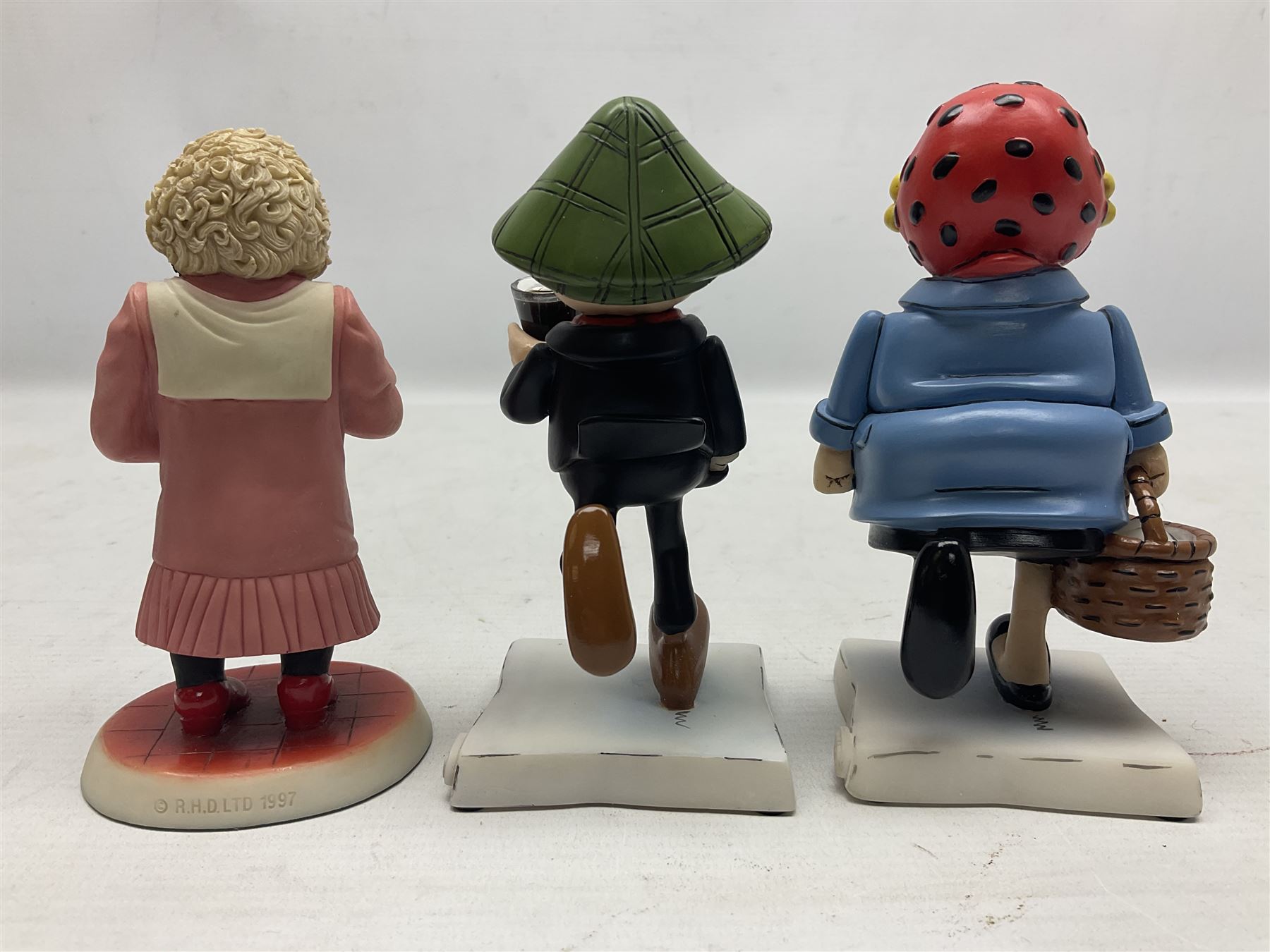 Ten Robert Harrop figures, comprising The World of Roald Dahl Mr Twit RD04 and The BFG RD03, boxed, The Camberwick Green Collection limited edition Mrs Honeyman CG04, The Mayor CGL04 and The Mayor and Philby in the Memorial Car CG68, The PG Chimps Collection Dolly PG003, boxed, Andy Capp by Reg Smythe Andy Capp AC01 and Flo AC02, boxed, and Country Companions English Setter CC21 and Flat Coat Retriever Fisherman CC13, boxed