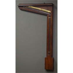  George III mahogany cased mercury signpost barometer, sloped moulded rectangular top above engraved rectangular brass scale 'Wet, Changeable, Dry', hinged cistern cover, H84cm, W48cm  
