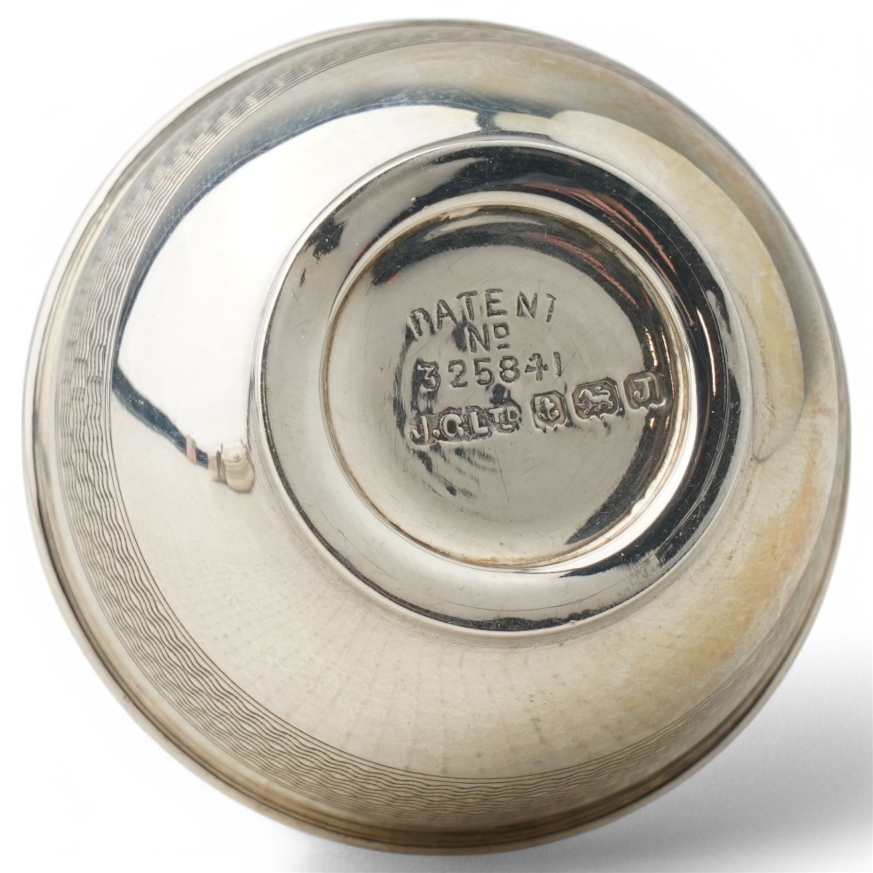 Silver five piece condiment set comprising pair of salts, pair of pepperettes and mustard pot together with three spoons Birmingham 1933 Maker Joseph Gloster Ltd